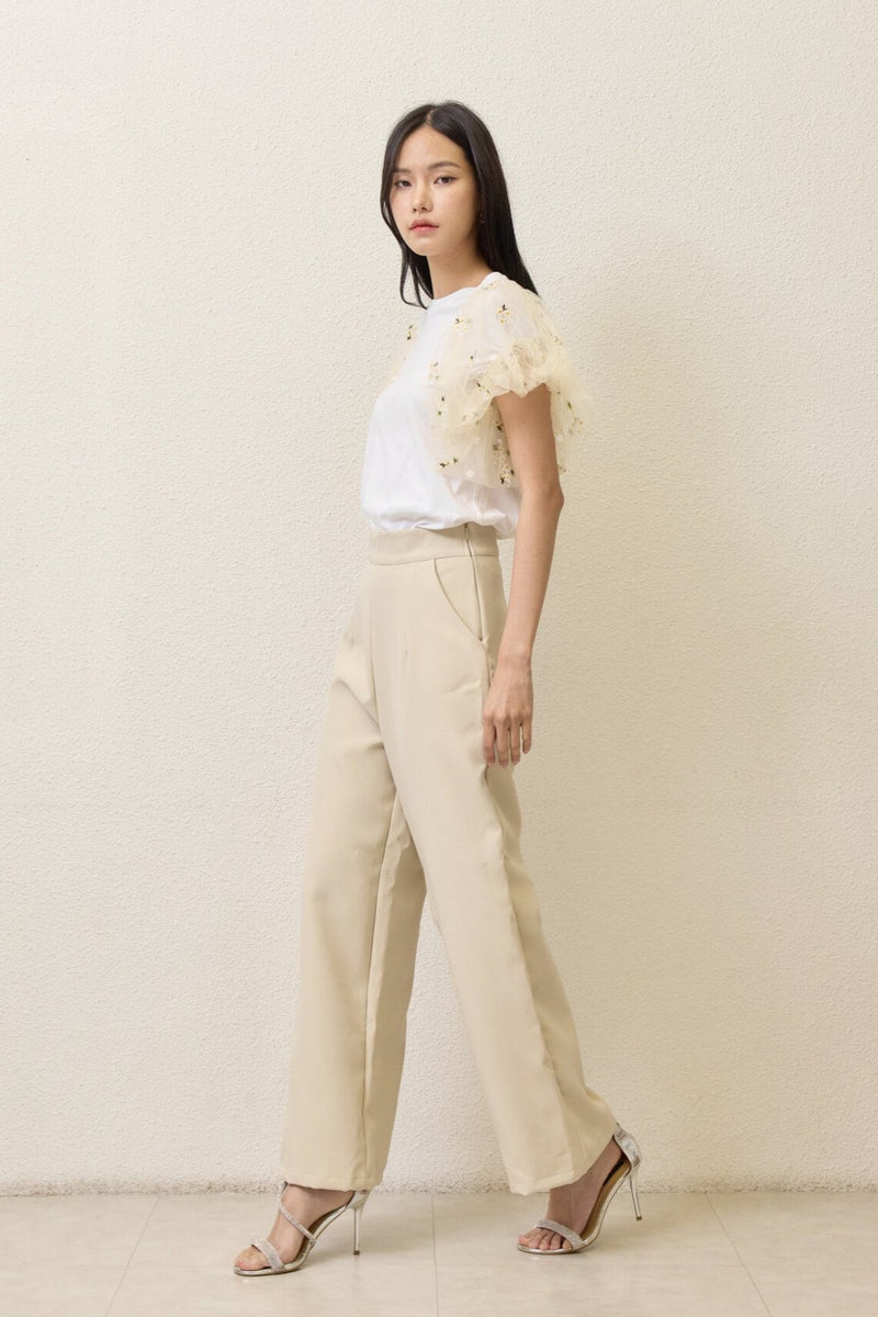 IVY BEIGE LONG STRAIGHT TROUSERS