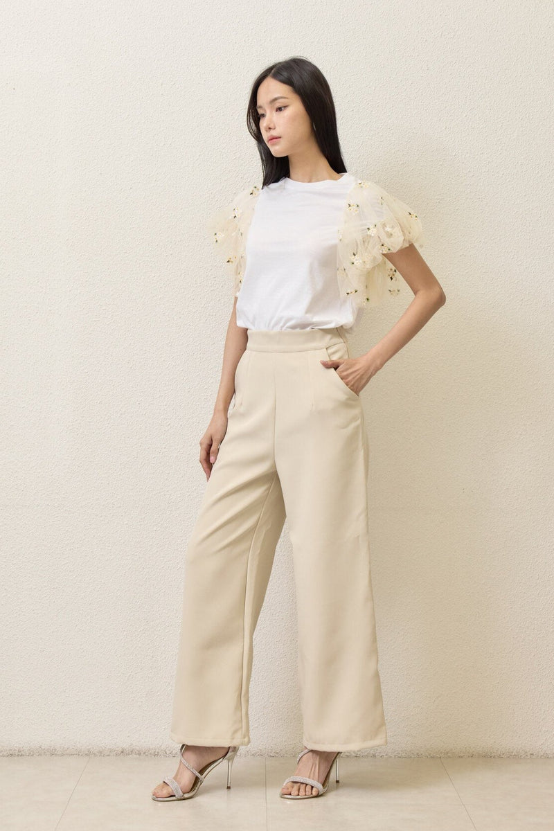 IVY BEIGE LONG STRAIGHT TROUSERS