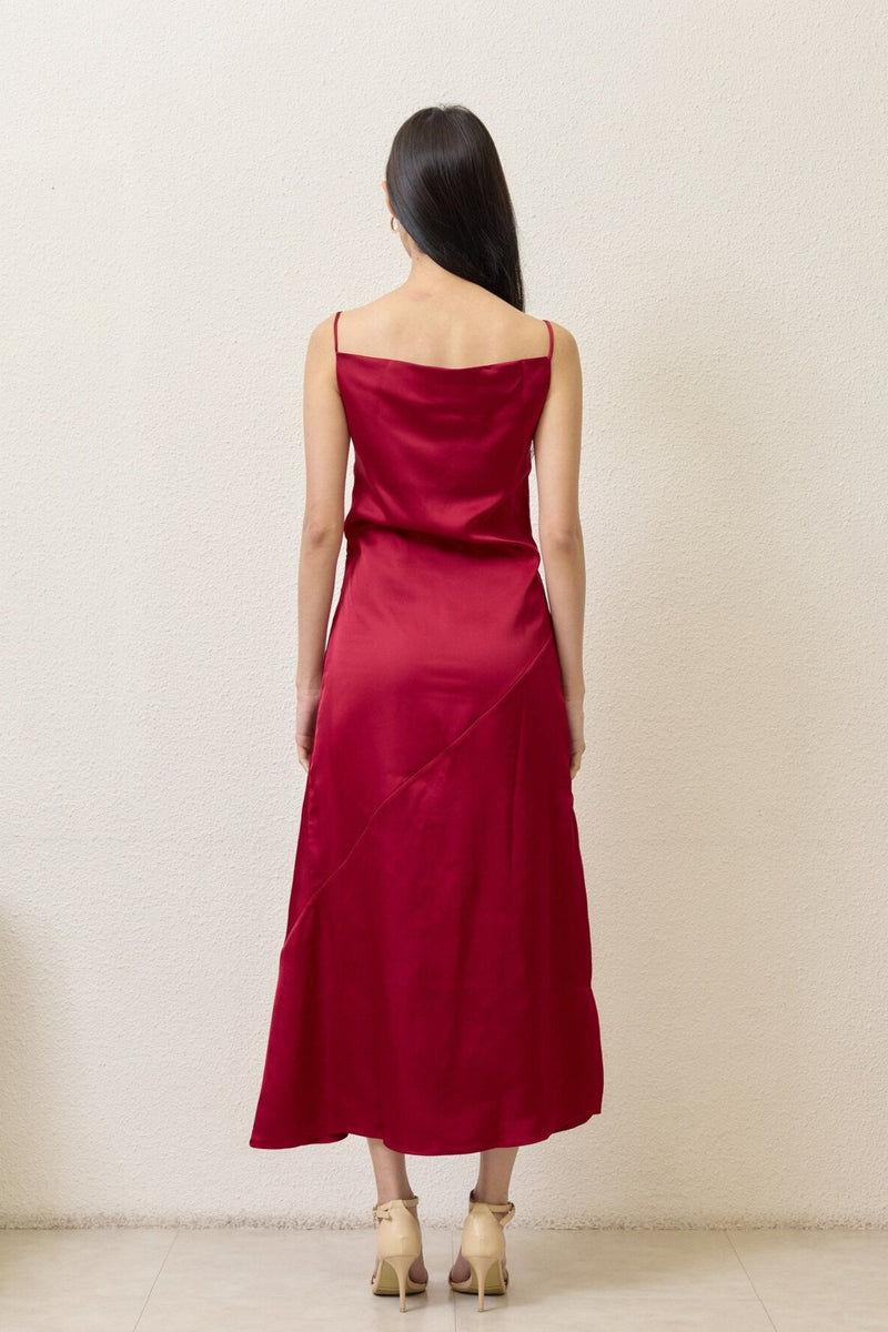 Bella Red Asymmetric Gathered Effect Dress