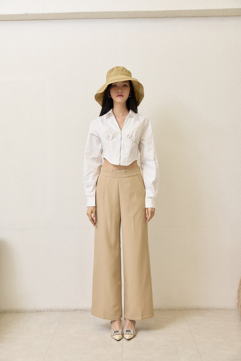 IVY KHAKI LONG STRAIGHT TROUSERS