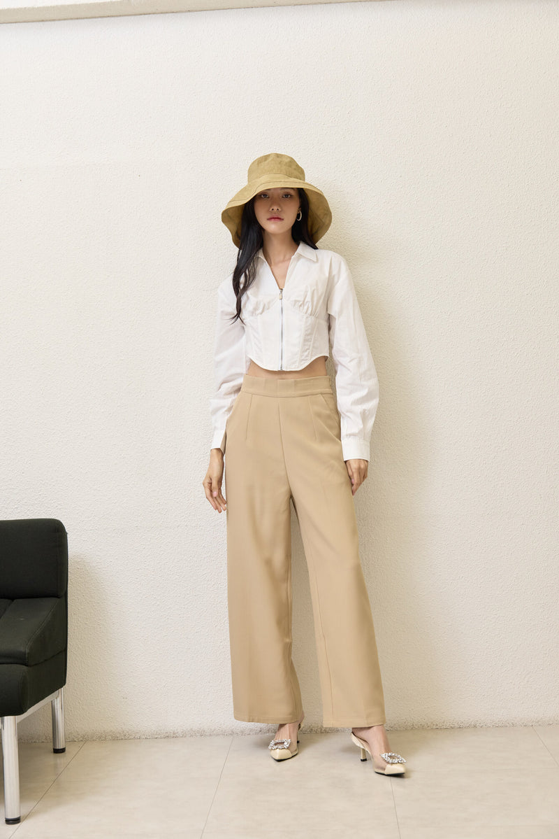 IVY KHAKI LONG STRAIGHT TROUSERS