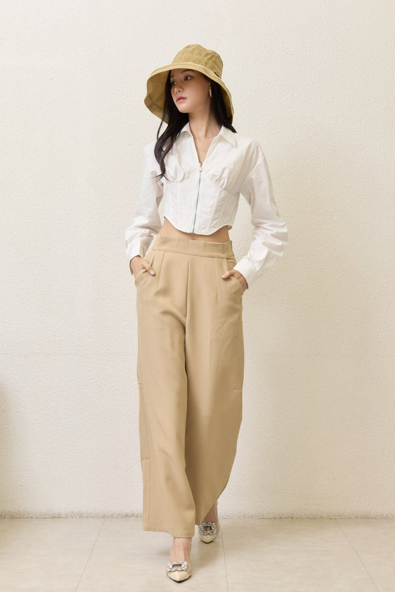 IVY KHAKI LONG STRAIGHT TROUSERS